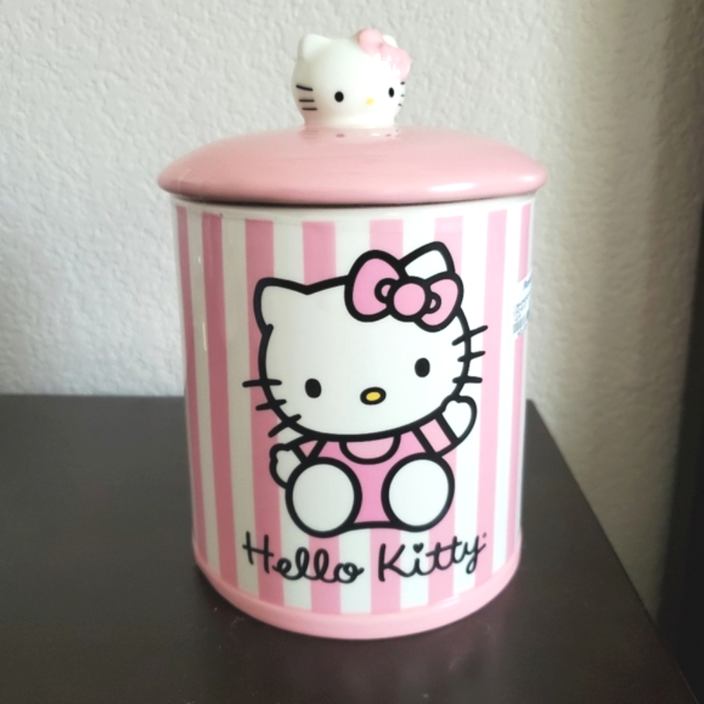 Hello Kitty Canister Cookie Jar Pink Stripes